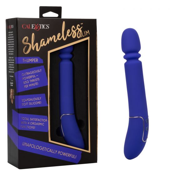 Синий вибратор с поступательными движениями Shameless Slim Thumper - 22,75 см. - силикон
