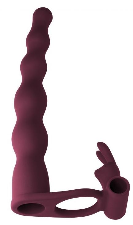 Бордовая вибронасадка для двойного проникновения Naughty Bunny - 17 см. от Intimcat