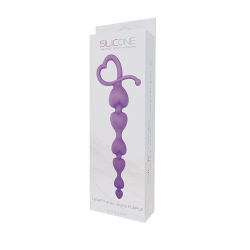 Фиолетовая анальная цепочка с звеньями-сердечками HEARTY ANAL WAND SILICONE - 18 см. - силикон