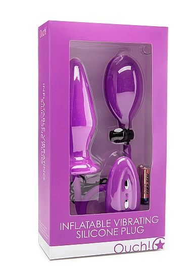 Фиолетовый анальный стимулятор с функцией расширения и вибрацией Inflatable Vibrating Silicone Plug - 12,2 см. - силикон