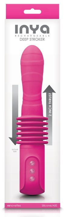 Розовый вибромассажер с функцией поступательных движений Deep Stroker - 24,5 см. - силикон