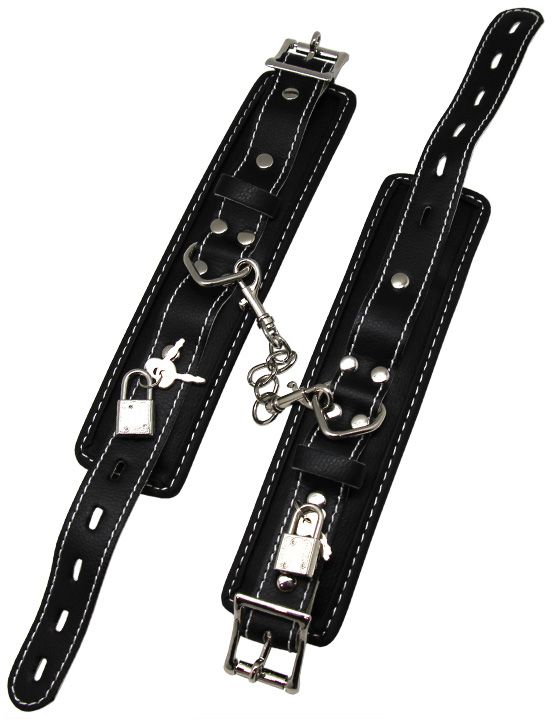 Черные регулируемые наручники с подкладом на карабинах - фото 5