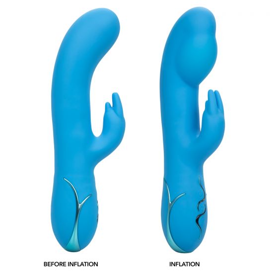 Голубой вибромассажер Insatiable G Inflatable G-Bunny с функцией расширения - 21 см. от Intimcat