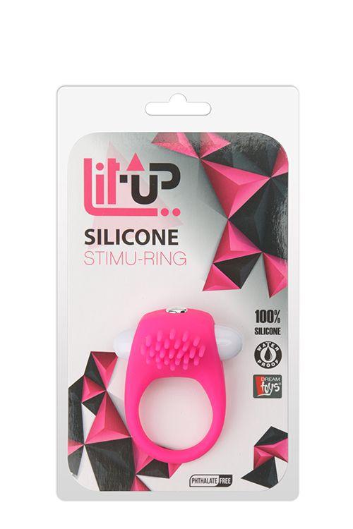 Розовое эрекционное кольцо с щеточкой LIT-UP SILICONE STIMU RING 5 - силикон