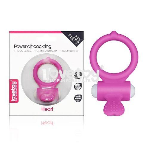 Розовое виброкольцо для пениса Power Heart Clit Cockring - силикон