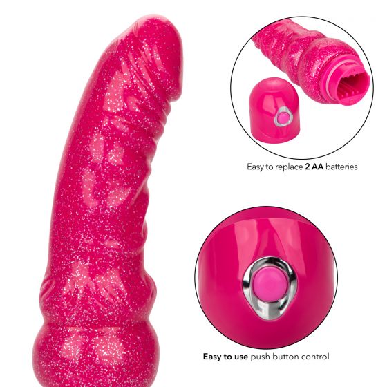 Розовый вибратор-реалистик с блестками Naughty Bits Lady Boner Bendable Personal Vibrator - 20 см. от Intimcat