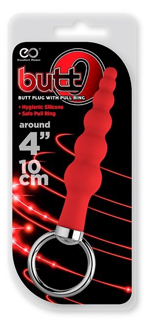 Красный анальный стимулятор-елочка с кольцом - 10,2 см. - силикон