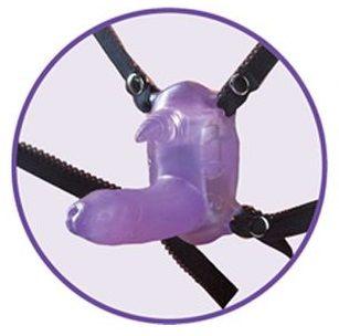 Фиолетовый вибростимулятор в виде рога носорога на регулируемых трусиках и с пультом ДУ - поливинилхлорид (ПВХ, PVC)