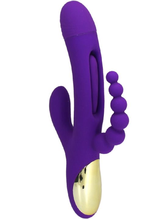 Фиолетовый ударный вибратор Anal G-Hit с анальной цепочкой - 24 см. - силикон
