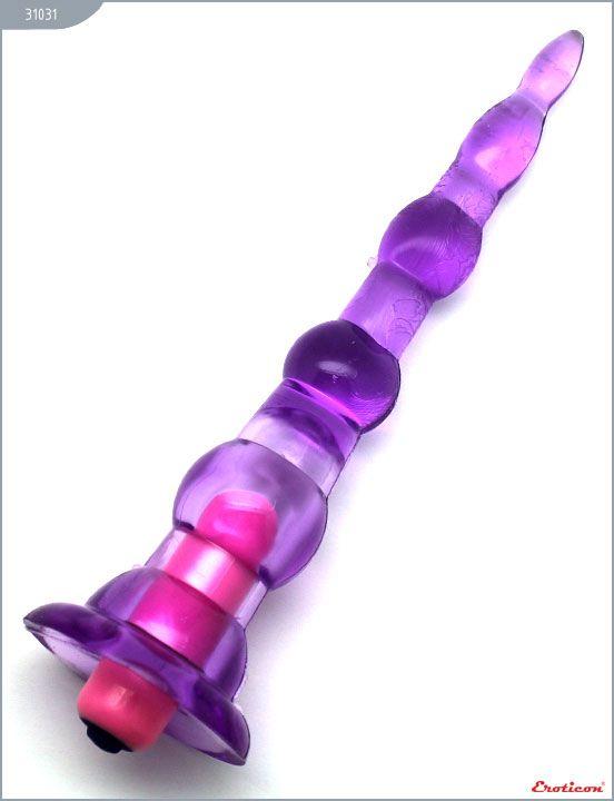 Фиолетовый анальный конус с вибропулькой - 17 см. - поливинилхлорид (ПВХ, PVC)