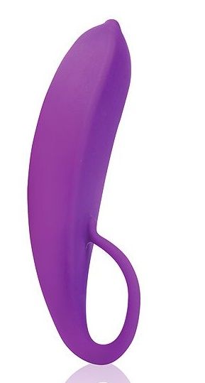 Фиолетовый женский стимулятор с колечком-ручкой - 18 см. - силикон