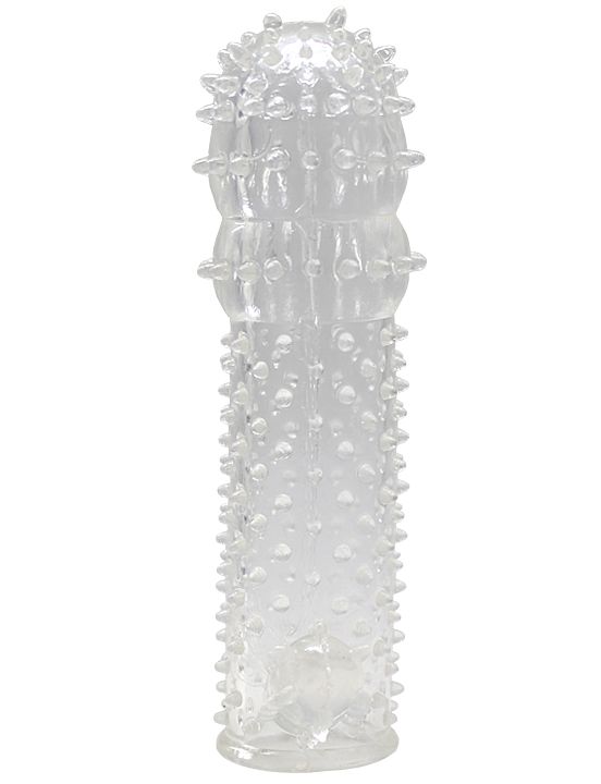 Прозрачная пупырчатая насадка на фаллос с язычком - 12,5 см. Eroticon