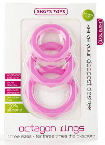 Набор розовых эрекционных колец Octagon Rings 3 sizes - силикон