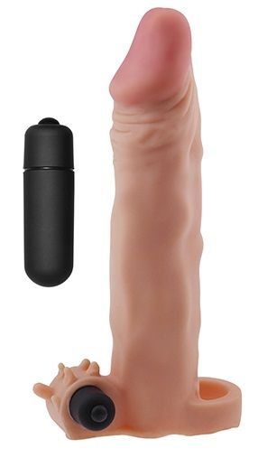Реалистичная насадка на пенис с вибрацией и подхватом - 19 см. - термопластичный эластомер (TPE)