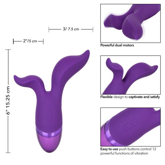 Фиолетовый раздвоенный вибромассажер Aura Duo - силикон