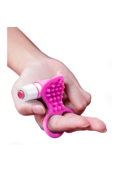 Розовый вибростимулятор с петлями для пальцев SEE YOU FINGERING PINK - силикон