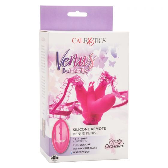 Розовая вибробабочка на ремешках Silicone Remote Venus Penis California Exotic Novelties