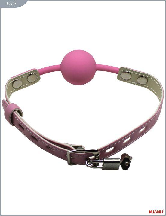 Розовый силиконовый кляп с фиксацией розовыми кожаными ремешками от Intimcat