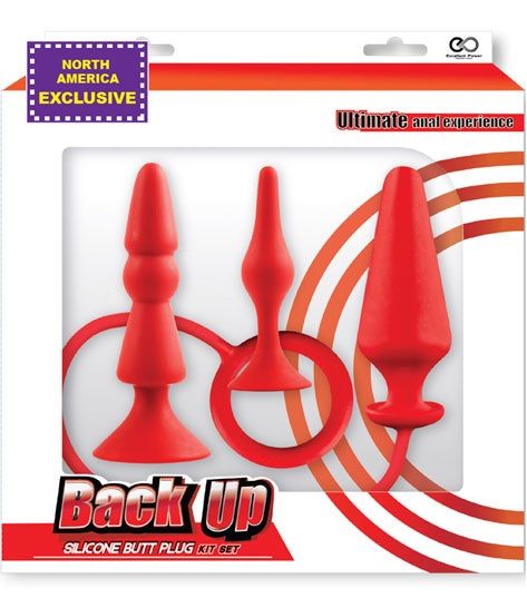 Набор из 3 красных анальных втулок BACK UP SILICONE ANAL KIT - силикон