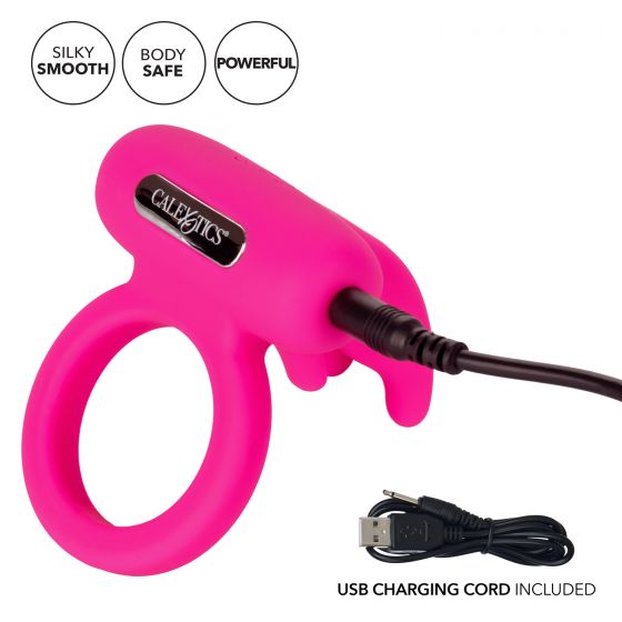 Розовое перезаряжаемое кольцо Silicone Rechargeable Triple Clit Flicker от Intimcat