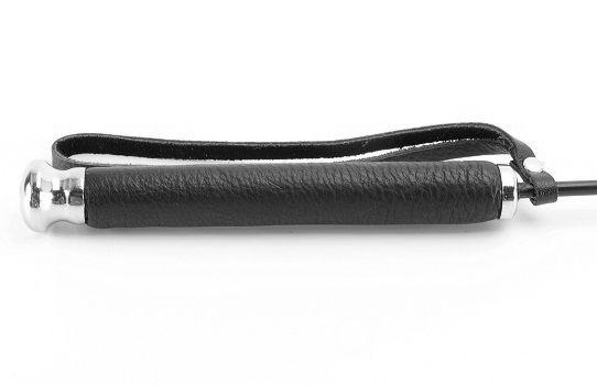 Чёрный кожаный стек с прямоугольным шлепком - 64 см. - натуральная кожа