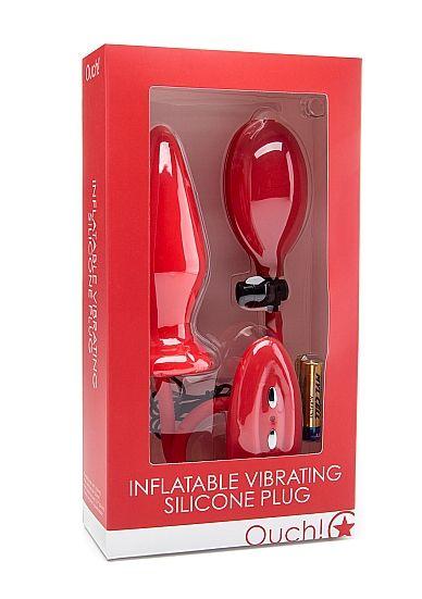 Красный анальный стимулятор с функцией расширения и вибрацией Inflatable Vibrating Silicone Plug - 12,2 см. - силикон