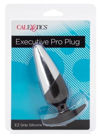 Серебристо-черная анальная пробка Executive Pro Plug - 12,75 см. - металл, силикон