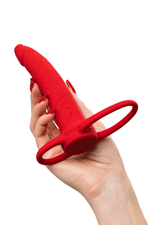 Красная насадка на пенис для двойного проникновения Black Red - 16,5 см. - фото 6