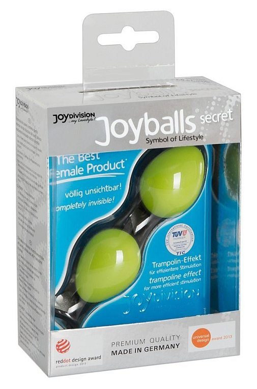 Зелёные вагинальные шарики на чёрной сцепке Joyballs Secret - Silikomed
