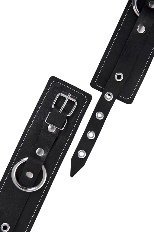 Черные двухслойные наручники с белой строчкой - фото 7