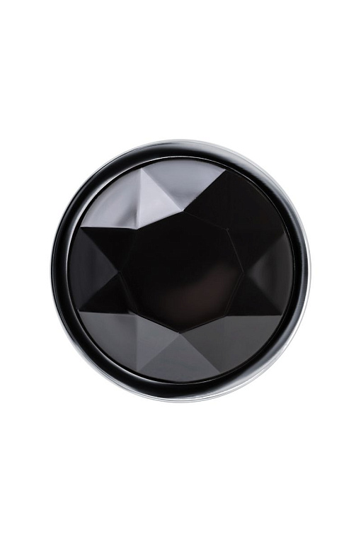Серебристая гладкая коническая анальная пробка с черным кристаллом - 7 см. от Intimcat