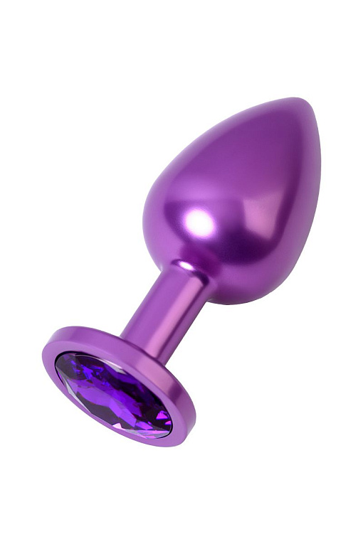 Фиолетовый анальный плаг с кристаллом фиолетового цвета - 8,2 см. - металл