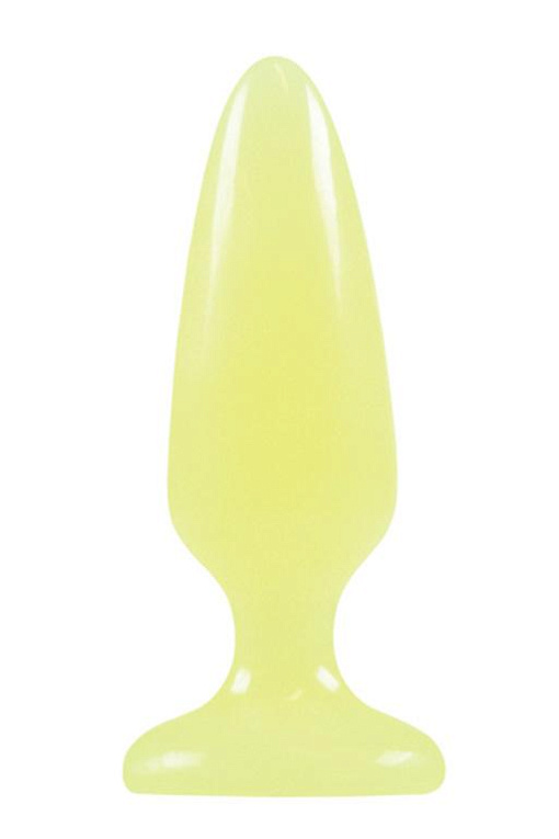 Желтая, светящаяся в темноте анальная пробка Firefly Pleasure Plug Medium Yellow - 12,7 см. - термопластичный эластомер (TPE)