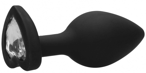 Черная анальная пробка с прозрачным стразом Diamond Heart Butt Plug - 7,3 см. - силикон
