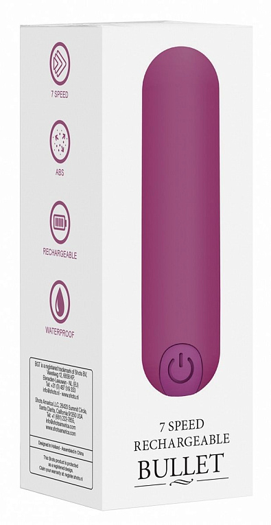 Фиолетовая перезаряжаемая вибропуля 7 Speed Rechargeable Bullet - 7,7 см. от Intimcat