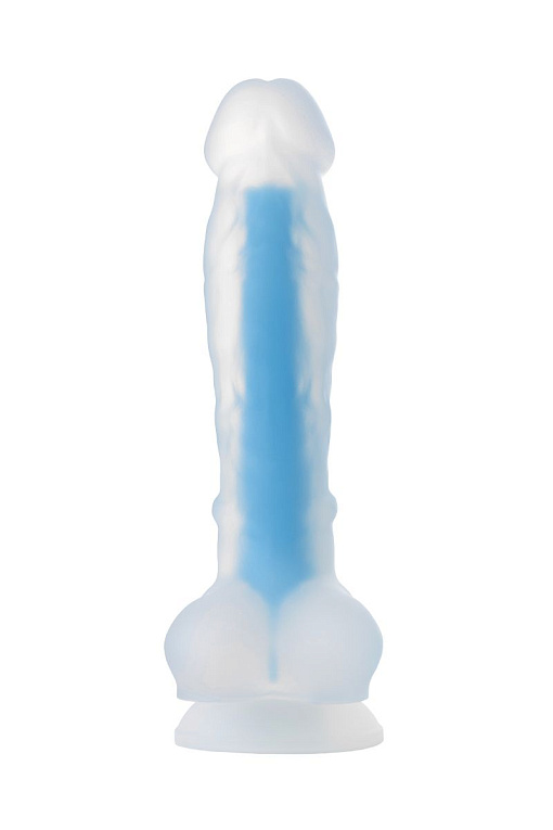 Прозрачно-синий фаллоимитатор, светящийся в темноте, Matt Glow - 18 см. ToyFa