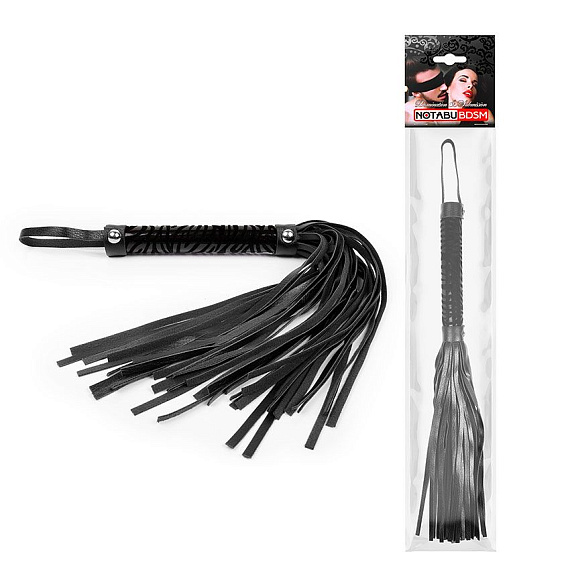 Черная гладкая плеть-флоггер с ручкой - 40 см. - поливинилхлорид (ПВХ, PVC)