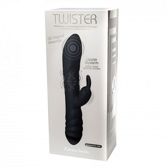 Черный вибратор с клиторальным стимулятором Twister - 23 см. - силикон