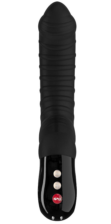 Черный вибратор с рёбрышками Tiger Black Line - 22,3 см. - силикон