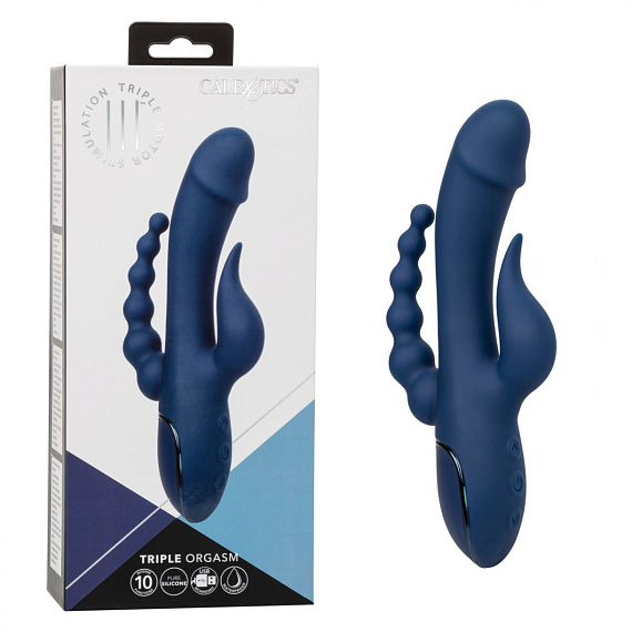 Синий тройной вибромассажер Triple Orgasm - силикон