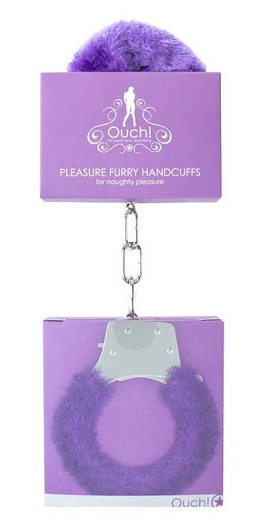Фиолетовые пушистые наручники OUCH! Purple - металл, мех