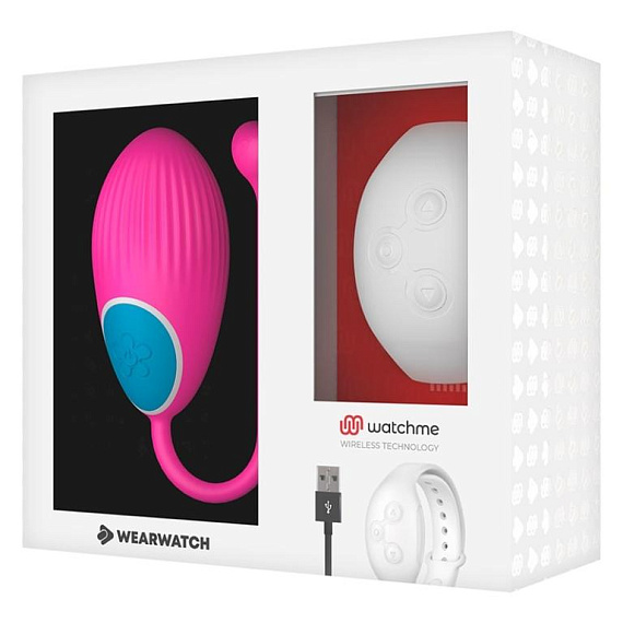 Розовое виброяйцо с белым пультом-часами Wearwatch Egg Wireless Watchme - силикон