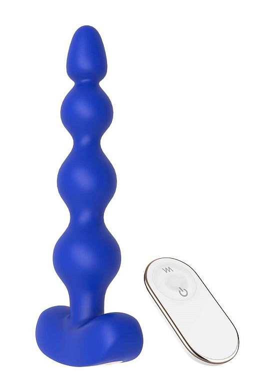 Синяя анальная виброелочка с пультом ДУ Remote Anal Bead - 18 см. - силикон