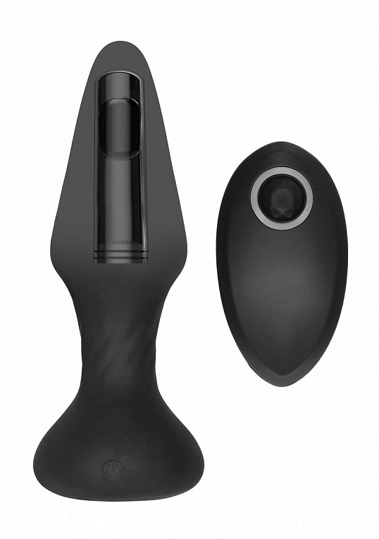 Черный анальный вибромассажер N 81 Rechargeable Remote Controlled Butt Plug - 14 см. - силикон