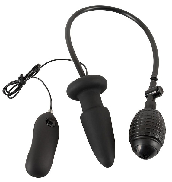 Черная надувная анальная пробка Inflatable Vibrating Butt Plug - 12,2 см. - силикон