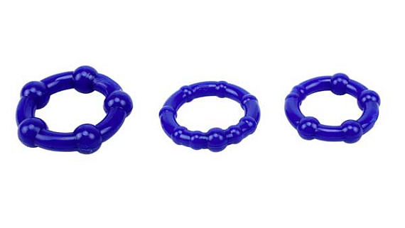 Набор из 3 синих стимулирующих колец Beaded Cock Rings - поливинилхлорид (ПВХ, PVC)