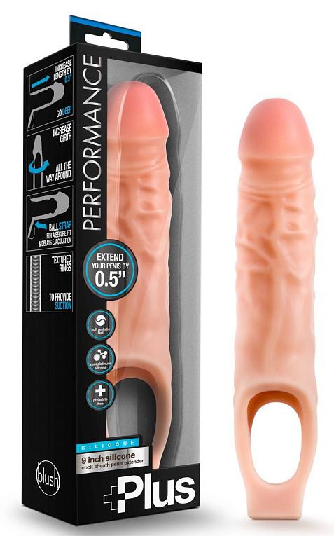 Телесный реалистичный фаллоудлинитель 9 Inch Silicone Cock Sheath Penis Extender - 22,86 см. - силикон