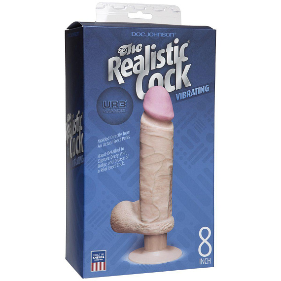 Вибромассажер-реалистик на присоске The Realistic Cock ULTRASKYN Vibrating 8”- 23,5 см. - ULTRASKYN