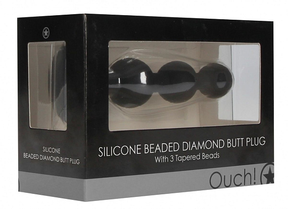 Черная анальная елочка с прозрачным стразом Beaded Diamond Butt Plug - 11,4 см. Shots Media BV