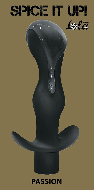 Черная фигурная анальная пробка с вибрацией Passion - 14 см. - силикон